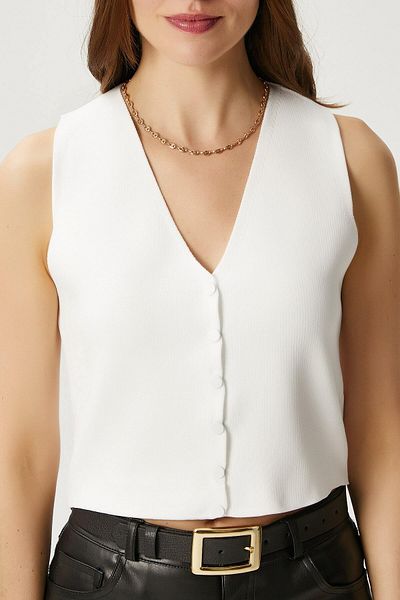 Ritnice Vestă de tricotaj pentru femei Petite Snaps Crop Cream