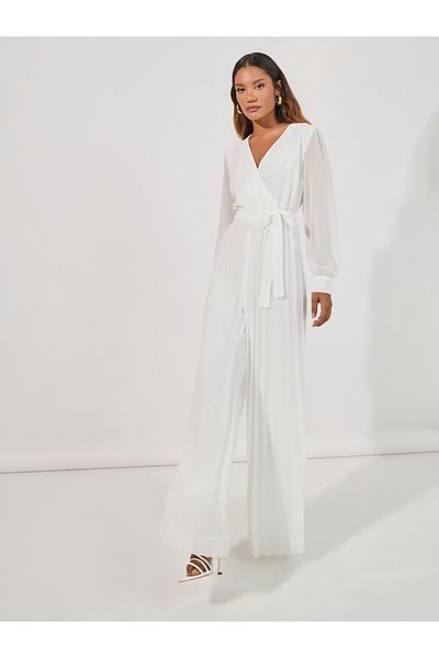 Styli Wide Leg Pleated Chiffon Jumpsuit