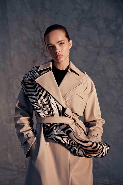 Zühre Leather Stone Trench Coat 13526 - Embroidered and Stone Detailed