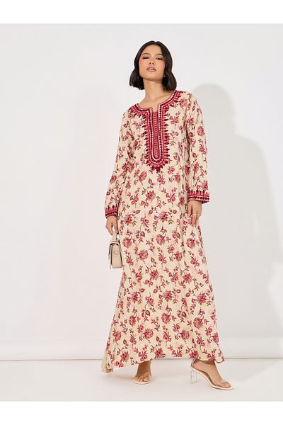 Maxim Creation By Styli Floral Print Rayon Mukhawar Jalabiya with Handwork