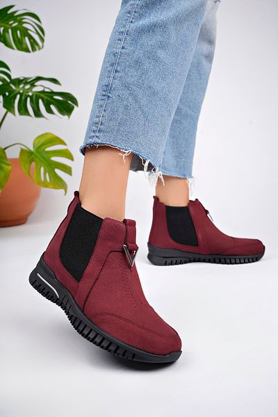 Deripabuc Genuine Leather Claret Red Women's Anatomical Leather Boots Dp79-1453