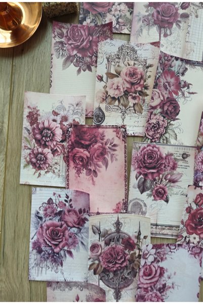 Mona Craftist 15 Pieces Vintage Antique Red Rose Flower Themed Scrapbook Paper Set Bullet Journal Decoupage Paper