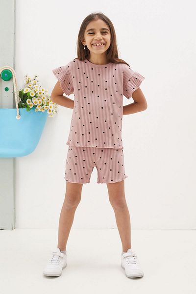 Cansın Mini Σετ σορτς και μπλούζας για κορίτσια Dusty Rose πουά - 18675