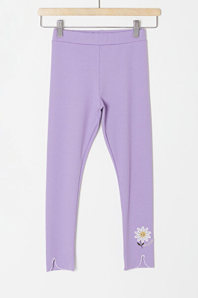 Cansın Mini Colanți pentru fetiță, cu șanțuri, brodați cu margarete, liliac, 18140