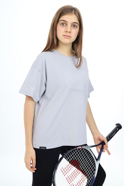 Cansın Mini Γκρι Heart ανάγλυφο T-shirt για κορίτσια με λαιμόκοψη 17793