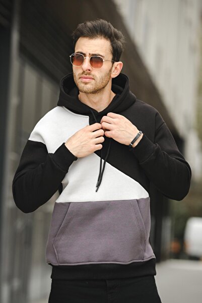 Oksit Three Thread Cotton Pieced Hooded Men's Sweatshirt on the Beach