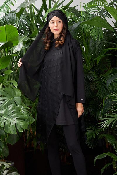 Moodbasic Triple Tulle Pareo Hijab Swimsuit - Black