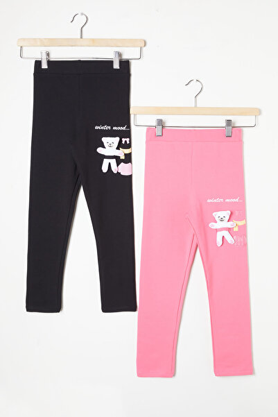 Cansın Mini Lányok mackó részletes 2 részes leggings fekete-zöld 16380