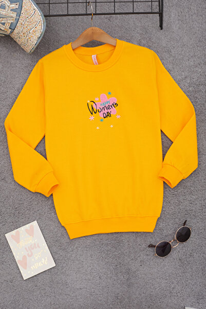 Cansın Mini Sarı Çiçek Nakışlı Kız Çocuk Kız Çocuk Sweatshirt 17190