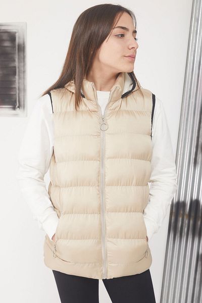 Cansın Mini Vestă puf pentru copii cu glugă crem și buzunar cu fermoar 17530