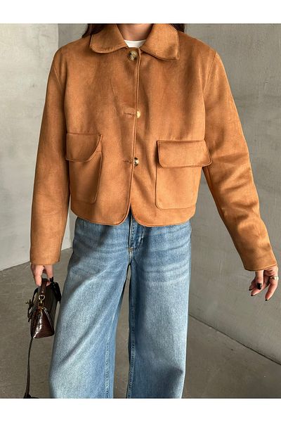 Laluvia Hellbraune Zelda-Kurzjacke aus Wildleder