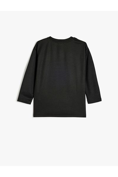 Koton Long Sleeve Oversize T-Shirt - Slogan Print Detail, Crew Neck
