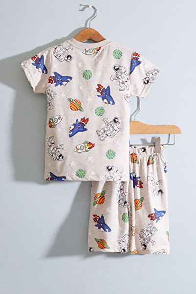 Cansın Mini Boy's Space Themed Crew Neck Shorts Set - 19027