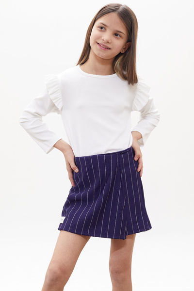 Cansın Mini Синьо-біла спідниця-шорти з воланами та бадді для дівчаток 18270