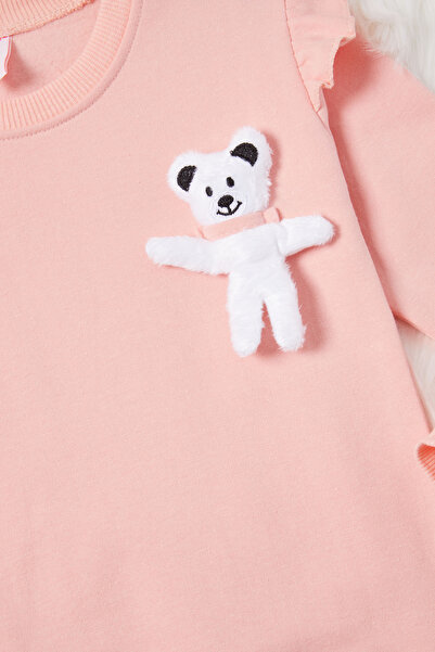 Cansın Mini Somon Ayıcıklı Kolları Volanlı Kız Çocuk Şardonlu Sweatshirt 16980