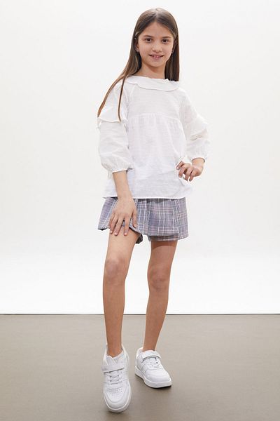 Cansın Mini Lilac Glittery Plaid Patterned Shorts Skirted Shirt Girl Suit 18260
