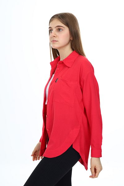 Cansın Mini Cămașă pentru fetiță, cu nasturi, cu imprimeu inimă fucsia, cu detaliu cu fante 18424