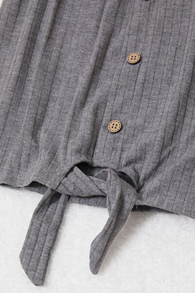 Cansın Mini Tricou pentru fetiță cu curea de umăr gri cu nasturi 17606