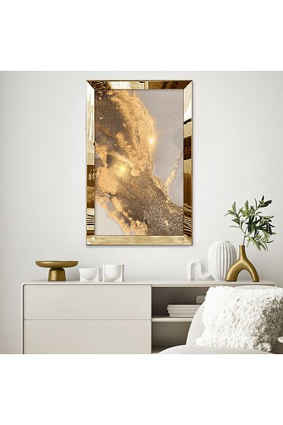 Zevahir Mobilya Dekorasyon Masă unică din MDF cu design abstract dinamic de culoare aurie cu cadru din plexiglas oglindă aurie
