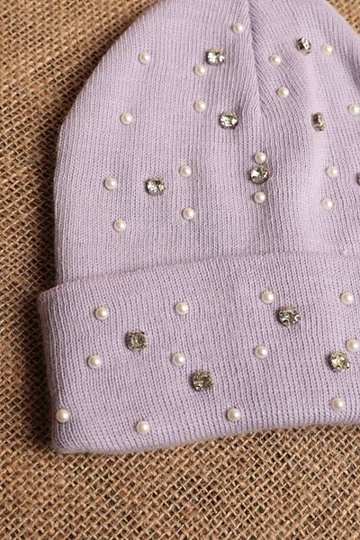 Lukas Women's Lilac Beret with Pearls on Top