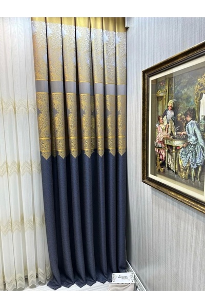 NİVEMESHOME Nivemeshome Milas Antrasit-gold 671539 1/3 Sık Pileli Fon Perde Apm