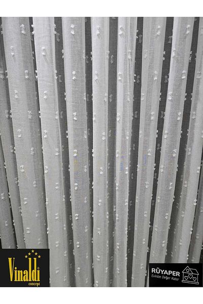 Vinaldi Rüyaper Latest Fashionable Thin Pleat Linen Floor Bearded Tulle Curtain Suitable for All Rooms