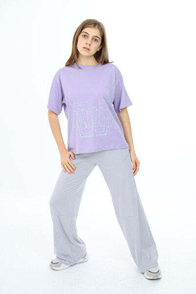 Cansın Mini Lilac Text Printed Girl's Suit 17903