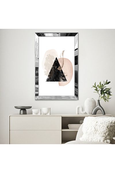 Zevahir Mobilya Dekorasyon Επιτραπέζιο MDF Minimal Art Single με ασημί καθρέφτη με πλαίσιο από πλεξιγκλάς και λευκό φόντο