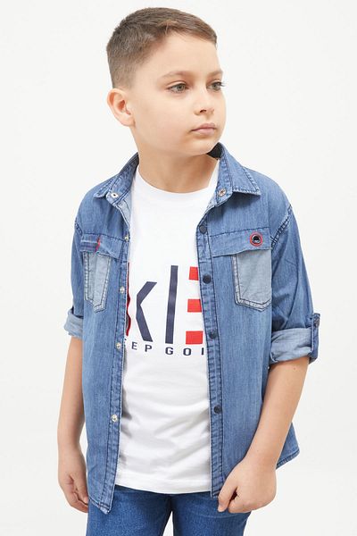 Cansın Mini Cămașă din Jean cu imprimeu text albastru Set de 2 piese pentru băiat 17566