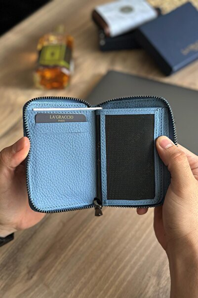 La La'Graccio Paris La'graccio Paris Lancoves Чоловічий гаманець на блискавці з натуральної шкіри, практичний, матовий, блакитний