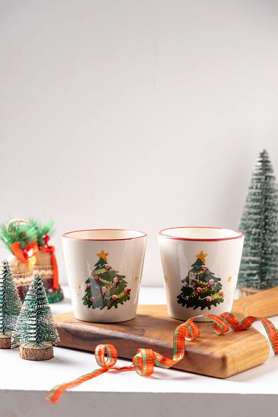 FH finehome Ellen 2-Piece Handleless Pine Tree Mug