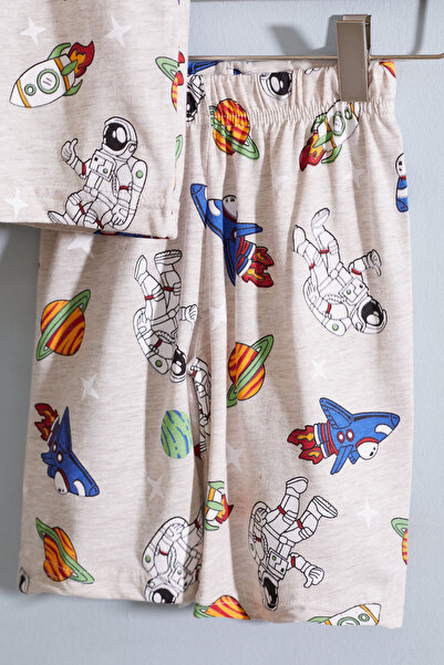 Cansın Mini Boy's Space Themed Crew Neck Shorts Set - 19027