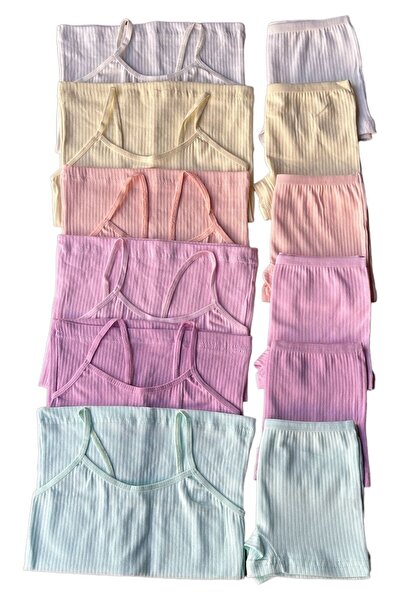 Kossiga 6'lı Pastel Renk Kız Çocuk Fitilli Atlet & Boxer Takım