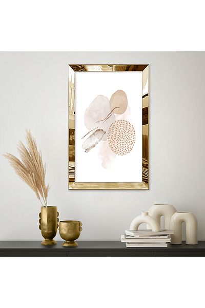 Zevahir Mobilya Dekorasyon Masa MDF simpla cu forme minimaliste in stil acuarela cu rama din plexiglas cu oglinda aurie