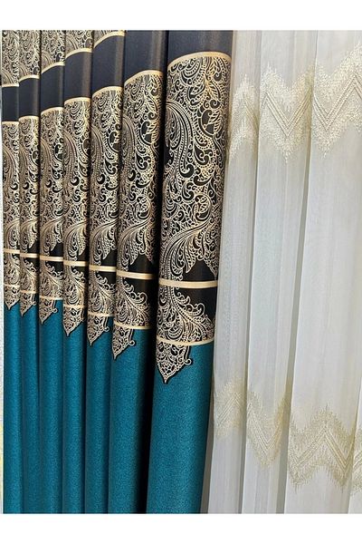 NİVEMESHOME Nivemeshome Milas 671539   - Emerald Green, 1/3 Close Pleated Background Curtain
