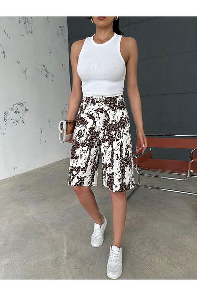 Zeo Basic Long Leopard Print Shorts