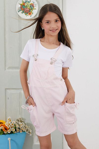 Cansın Mini Salopetă Salopet cu pantaloni scurți pentru fată - roz, buzunar la piept 18778