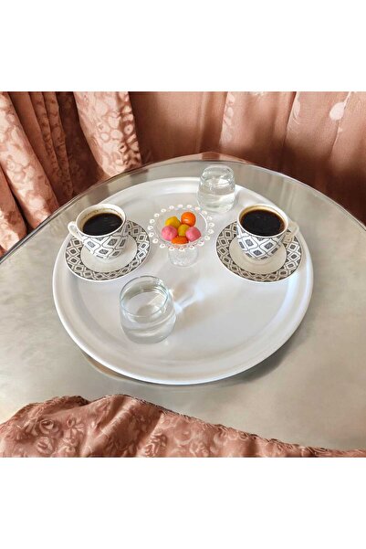EceAksesuar Metal Presentation Tray, Coffee Tray, Tea Tray, 30 cm Round Tray