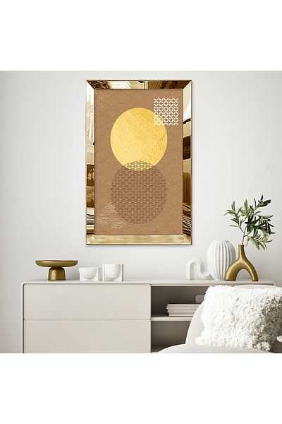 Zevahir Mobilya Dekorasyon Tablou unic din MDF cu cadru din plexiglas cu oglindă aurie în stil abstract