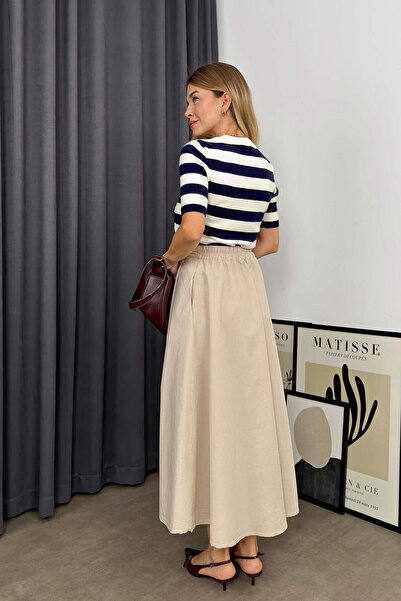 Sue Store Fusta cu parașuta plisată cu buzunar de culoare piatră