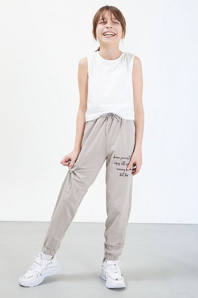 Cansın Mini Κρεμ Dream Text Printed Cargo Pocket Girls Sweatpants 17696