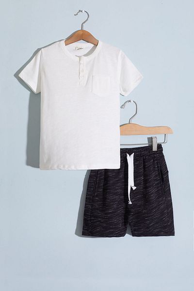 Cansın Mini Boy's Shorts Set - White, Short Sleeve, Button and T-shirt 18635