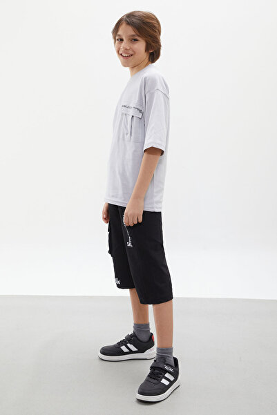 Cansın Mini Gray Boy's Capri Suit with Chest Pocket Detail 18076