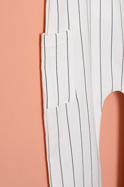 Cansın Mini Ecru Striped White T-Shirt Children's Overalls Set 18403