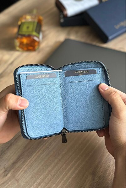 La La'Graccio Paris La'graccio Paris Lancoves Чоловічий гаманець на блискавці з натуральної шкіри, практичний, матовий, блакитний