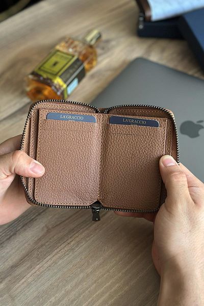 La La'Graccio Paris La'Graccio Paris Lancoves - Men's Genuine Leather Zippered Handy Wallet Matte - Tan