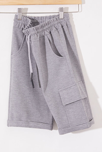 Cansın Mini Gri Tek Kargo Cepli Erkek Çocuk Düz Şort 18808