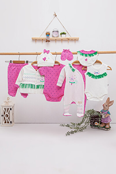 Cansın Mini Pembe Beyaz Puantiyeli 8'li Bebek Hastane Çıkışı Seti 16866