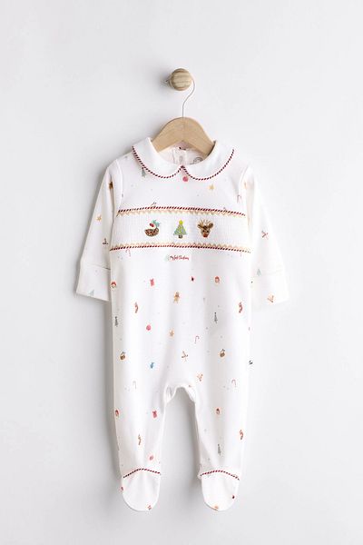 Next Baby Christmas White Embroidered Cotton Jumpsuit - Alyn77763