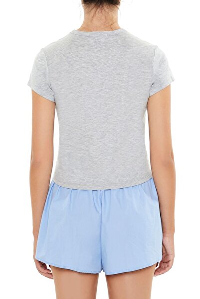 Forever 21 Melanj Kiraz Nakışlı Baby Tee Tişört